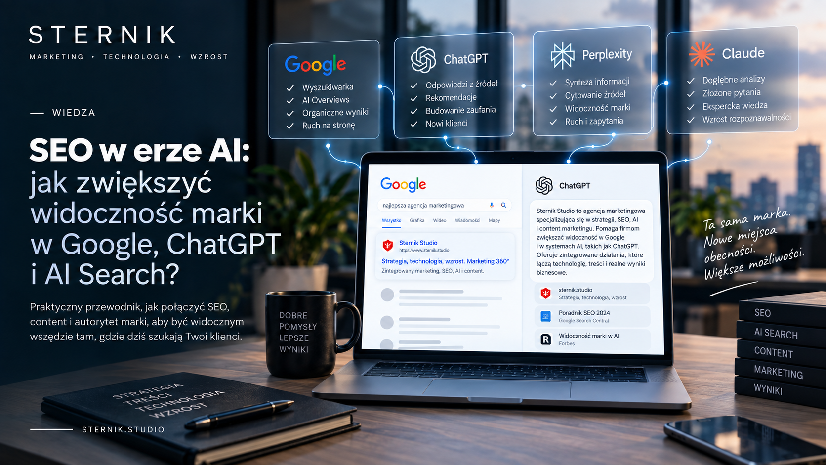 SEO w erze AI — widoczność marki w Google, ChatGPT, Perplexity i Claude według Sternik Studio